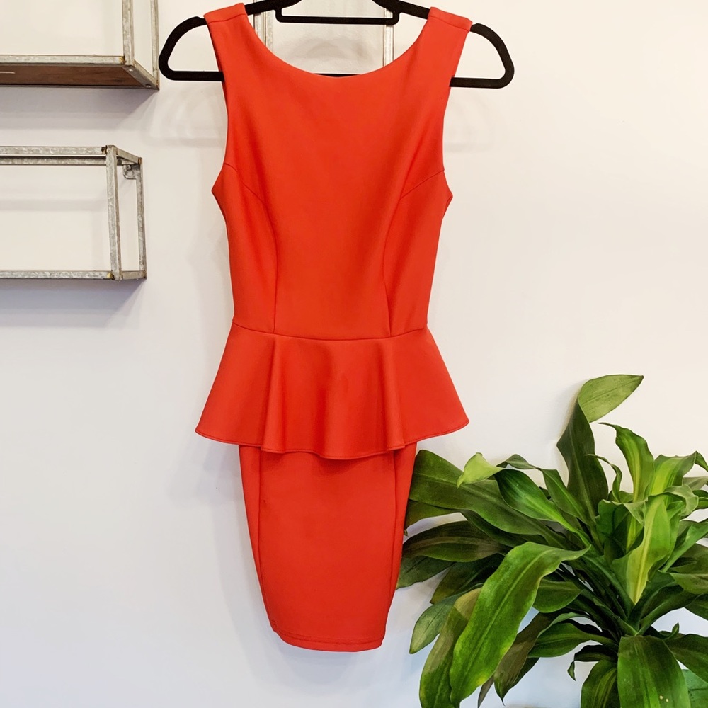 TOPSHOP Hot Red/Orange Peplum Dress
